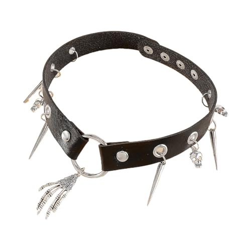 GMBYLBY Verstellbarer PU Lederkragen Halskette Fashion Halloween Anhänger Punkstil Halshalskette Rockschmuck Lederkragen Vintage von GMBYLBY