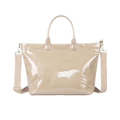 GMBYLBY Wasserdichte Tragetasche für Damen, Tragegriff oben, mit Reißverschluss, Arbeit, Schultertasche, Reise-Geldbörse, Pendeln, wasserdichte Tragetasche für Damen, beige, Einheitsgröße von GMBYLBY