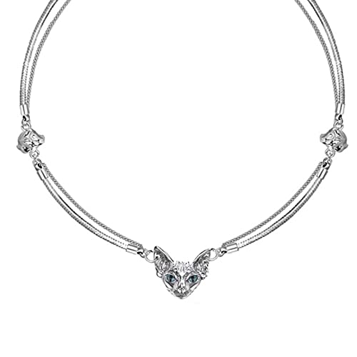 GMBYLBY Weibliche Doppelschichtkette Nische Colarmbone Kette Kristall Katze Form Halskette Einfaches Temperament Kaltes Süße Halskette Katzenform Für Frauen Mädchen von GMBYLBY