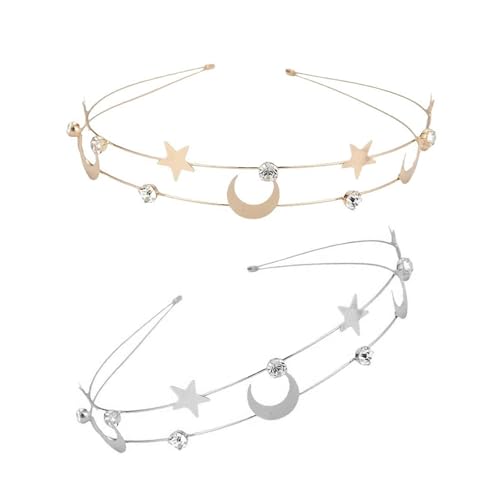 Haarreif mit Stern- und Mondkronen, mit Strasssteinen, für Partys, Versammlungen, Verkleidungen, für Bühne und den täglichen Gebrauch, Abendparty, 2 Stück von GMBYLBY