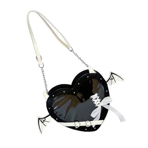 Itabag Damen-Umhängetasche, Herzform, modisch, japanischer Stil, Schulter für Pin-Display, süße Schleifen, Schultern, schöne Dating Teenager, japanische Crossbody, Schwarz , Einheitsgröße von GMBYLBY
