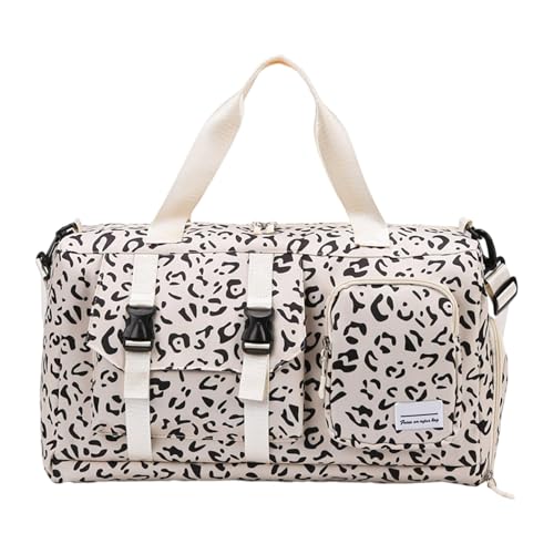 Modischer Turnbeutel mit Kuh-Leopardenmuster, wasserabweisend, Oxford-Stoff, geräumige Fächer für Sport, Reisen, Alltag, separate, nasse und trockene Aufbewahrung, beige, Einheitsgröße von GMBYLBY