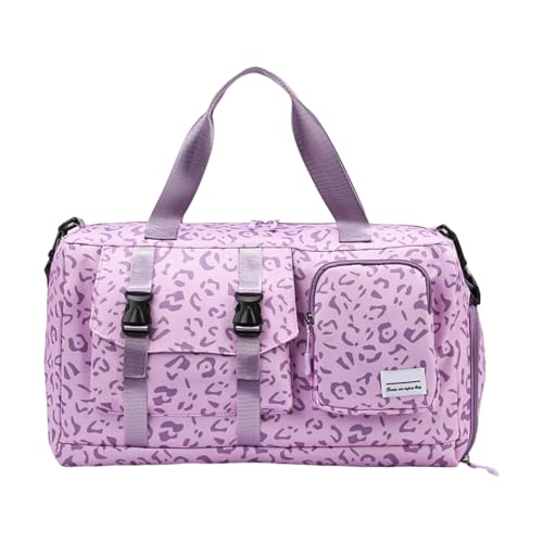 Modischer Turnbeutel mit Kuh-Leopardenmuster, wasserabweisend, Oxford-Stoff, geräumige Fächer für Sport, Reisen, Alltag, separate, nasse und trockene Aufbewahrung, violett, Einheitsgröße von GMBYLBY
