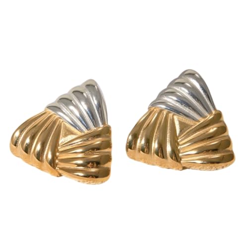 Stilvolle zweifarbige geometrische Ohrstecker für Damen und Mädchen, bequemes und elegantes Ohr-Accessoire, handgefertigt, M, Metall, Kein Edelstein von GMBYLBY