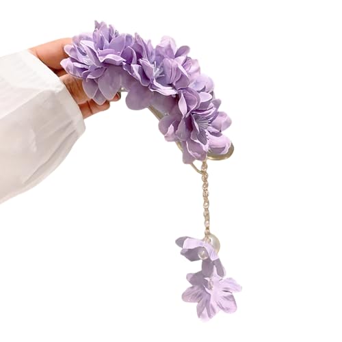Stoff-Haarspange mit Kamelien-Blume, mit sicherem Entenschnabel-Clip und baumelnden Fransen, Haarschmuck für Damen und Mädchen von GMBYLBY
