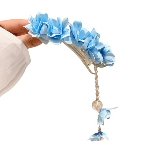 Stoff-Haarspange mit Kamelien-Blume, mit sicherem Entenschnabel-Clip und baumelnden Fransen, Haarschmuck für Damen und Mädchen von GMBYLBY