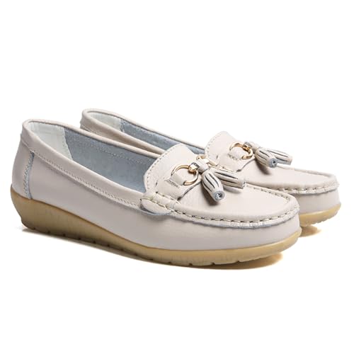 GMDLSK Damen Loafer Mokassins Slippers Leder Bequeme Flache Beiläufig Arbeit Schuhe Bootsschuhe rutschfeste Klassische Niedrige für Damen von GMDLSK