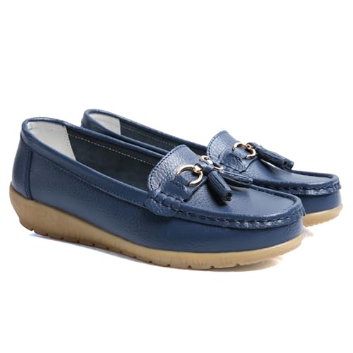 GMDLSK Damen Loafer Mokassins Slippers Leder Bequeme Flache Beiläufig Arbeit Schuhe Bootsschuhe rutschfeste Klassische Niedrige für Damen von GMDLSK