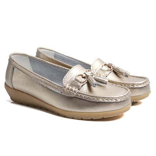 GMDLSK Damen Loafer Mokassins Slippers Leder Bequeme Flache Beiläufig Arbeit Schuhe Bootsschuhe rutschfeste Klassische Niedrige für Damen von GMDLSK