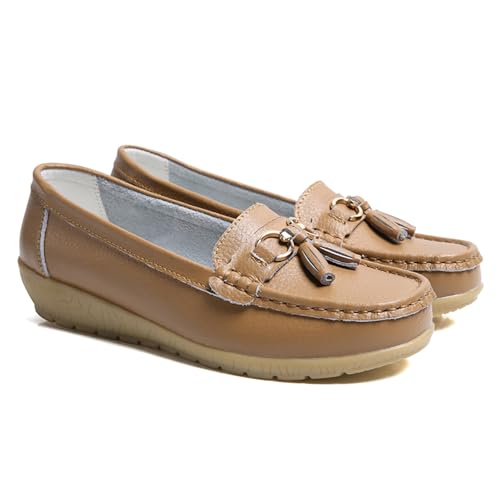 GMDLSK Damen Loafer Mokassins Slippers Leder Bequeme Flache Beiläufig Arbeit Schuhe Bootsschuhe rutschfeste Klassische Niedrige für Damen von GMDLSK