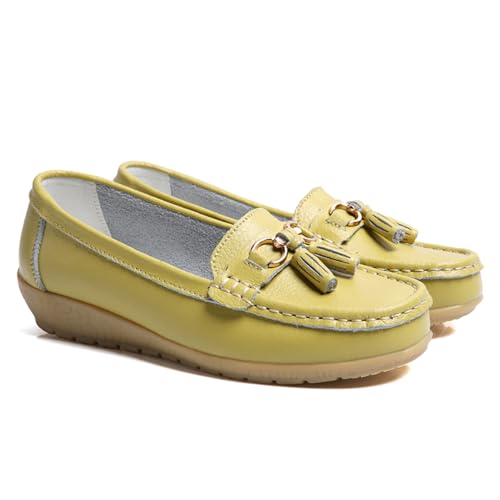 GMDLSK Damen Loafer Mokassins Slippers Leder Bequeme Flache Beiläufig Arbeit Schuhe Bootsschuhe rutschfeste Klassische Niedrige für Damen von GMDLSK