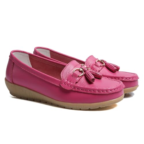 GMDLSK Damen Loafer Mokassins Slippers Leder Bequeme Flache Beiläufig Arbeit Schuhe Bootsschuhe rutschfeste Klassische Niedrige für Damen von GMDLSK