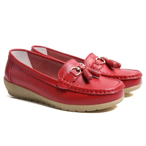 GMDLSK Damen Loafer Mokassins Slippers Leder Bequeme Flache Beiläufig Arbeit Schuhe Bootsschuhe rutschfeste Klassische Niedrige für Damen von GMDLSK