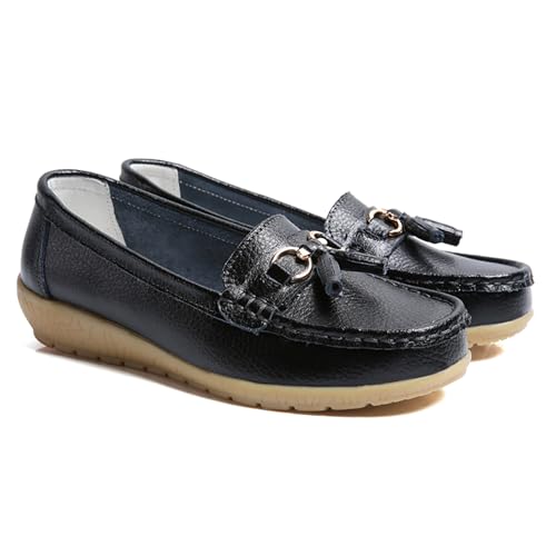 GMDLSK Damen Loafer Mokassins Slippers Leder Bequeme Flache Beiläufig Arbeit Schuhe Bootsschuhe rutschfeste Klassische Niedrige für Damen von GMDLSK