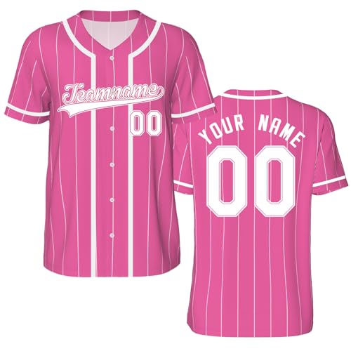 GMDLSK Personalisiertes Baseball Trikot mit Knopfleiste & Nadelstreifen - Individuelle Namensnummern für Herren/Damen/Jugendliche von GMDLSK
