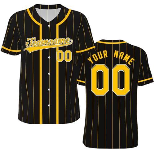 GMDLSK Personalisiertes Baseball Trikot mit Knopfleiste & Nadelstreifen - Individuelle Namensnummern für Herren/Damen/Jugendliche von GMDLSK