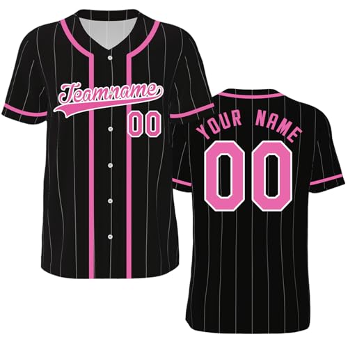 GMDLSK Personalisiertes Baseball Trikot mit Knopfleiste & Nadelstreifen - Individuelle Namensnummern für Herren/Damen/Jugendliche von GMDLSK