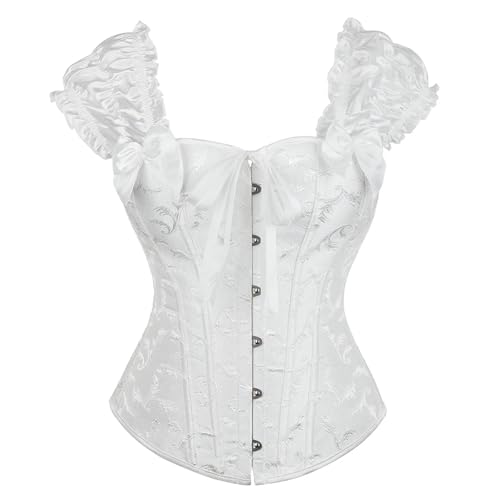 GMDNS Korsagen & Bustiers Für Damen Rüschen Ärmel Overbust Korsett Körperform Bestickte Blumen Schwarz Weiß Braut Bustier Top S Weiß von GMDNS
