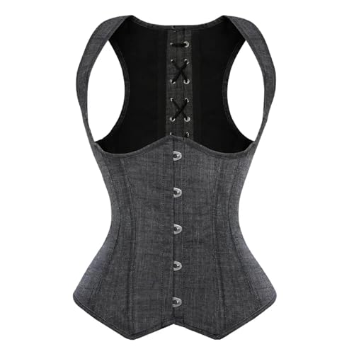 Unterwäsche & Dessous Für Damen Unterbrust Korsett Damen Denim Eng Geschnürte Cowgirl Korsetts Träger Weste Steampunk Plus Größe Tanz Party Bustier Kostüm 6Xl 840-Schwarz von GMDNS