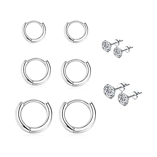 Creolen Silber 925 Klein Ohrringe Set für Damen Mädchen,5 Paar Helix Piercings Creolen Ohrstecker Silber für Damen Herren Ohrringe Nase Lippenringe 8mm 10mm 12mm von GMEDRIDAS