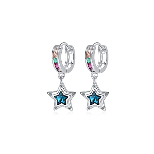 Ohrringe Silber 925 Hängend,Blauer Zirkonstern Ohrringe Hängend Silber Damen Creolen Silber Klein 1 Paar Ohrringe Silber Creolen Mädchen Schmuck 10mm von GMEDRIDAS