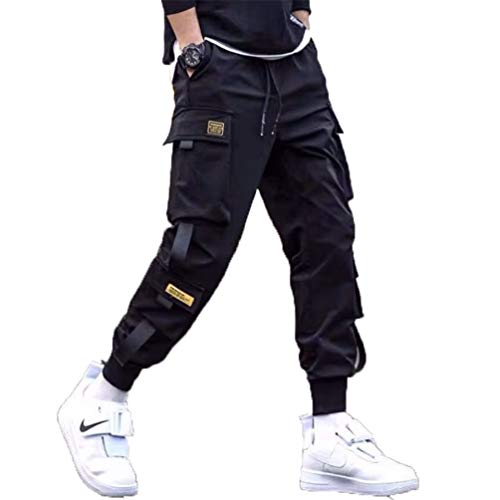 Streetwear Herren Cargo Haremshose Hip Hop Lässige männliche Trainingshose Joggerhose Harajuku Herrenhoses K13 Black Chinese Size M von GMFOSEOZ