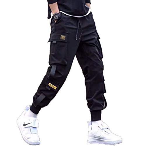 Streetwear Herren Cargo Haremshose Hip Hop Lässige männliche Trainingshose Joggerhose Harajuku Herrenhoses K13 Black Chinese Size XL von GMFOSEOZ