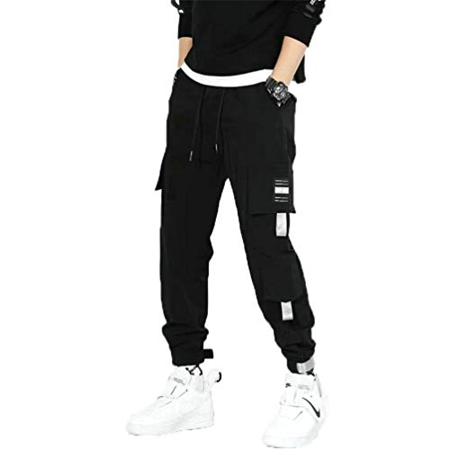 Streetwear Herren Cargo Haremshose Hip Hop Lässige männliche Trainingshose Joggerhose Harajuku Herrenhoses K176 Black Chinese Size M von GMFOSEOZ