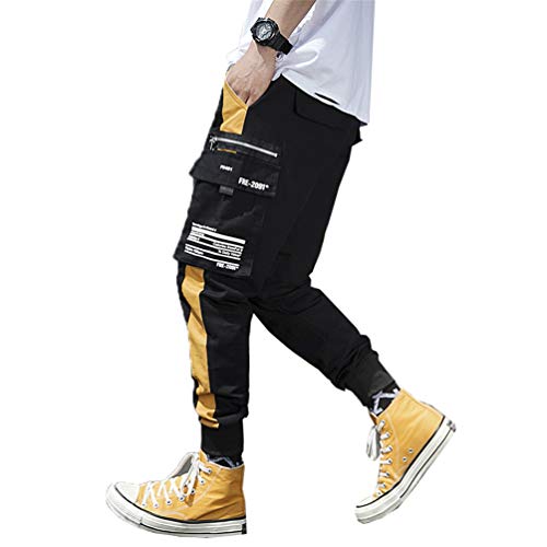 Streetwear Herren Cargo Haremshose Hip Hop Lässige männliche Trainingshose Joggerhose Harajuku Herrenhoses K184 Yelllow Chinese Size L von GMFOSEOZ