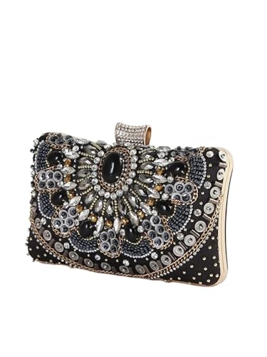 GMGQJST Clutch Abendtasche mit Perlen und Strasssteinen, elegante Clutch, Hochzeitshandtaschen for Damen for Party und Abschlussball(Black) von GMGQJST