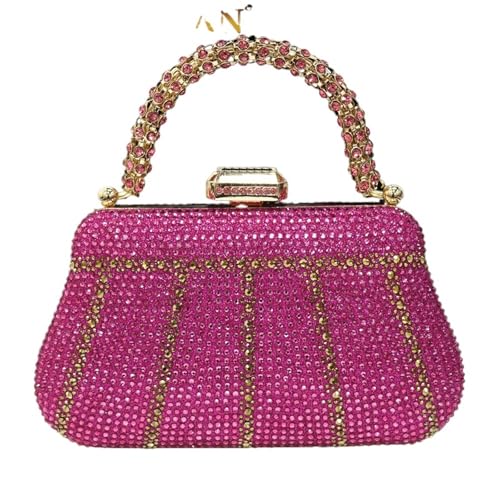 GMGQJST Clutch Abendtaschen mit Griff im Diamantdesign, Clutch mit Strassverzierung, lange Kette(Fuchsia) von GMGQJST