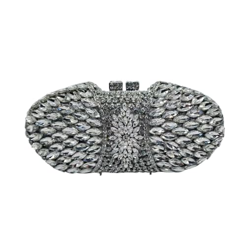GMGQJST Clutch Frau Lila Champagner Kupplung Geldbörse Kristall Hochzeit Party Abendessen Abend Tasche Hohl Diamant Handtasche(Silver) von GMGQJST