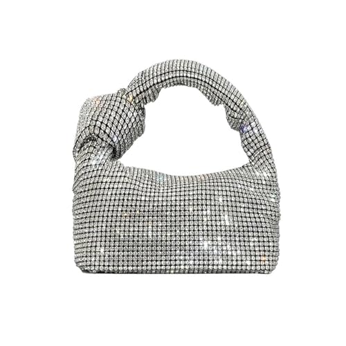 GMGQJST Clutch Henkel Strass Knoten Abendtaschen Silber Kristall Top Henkel Tasche for Damen Geldbörsen Und Handtaschen Designer Handtasche Tote(Silver) von GMGQJST
