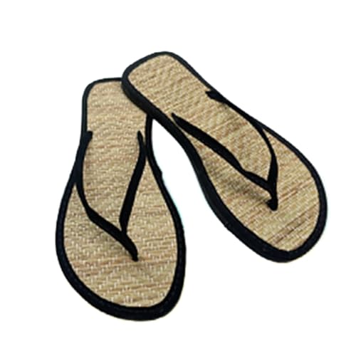 GMGQJST Hausschuhe Damen Stroh Flache Flip-Flops For Damen, Bequeme, Rutschfeste Sandalen, Rattan-Flip-Flops, Hausschuhe For Zuhause Und Badezimmer(Black,39) von GMGQJST