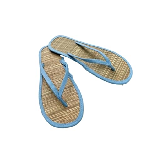GMGQJST Hausschuhe Damen Stroh Flache Flip-Flops For Damen, Bequeme, Rutschfeste Sandalen, Rattan-Flip-Flops, Hausschuhe For Zuhause Und Badezimmer(Blue,38) von GMGQJST