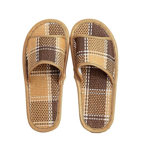 GMGQJST Hausschuhe Damen Stroh Rattan Home Leinen Hausschuhe for Frauen Sommer gewebt Kühlung Boden Indoor Rutschen Unisex Schlafzimmer Schuhe Zapatillas Mujer(Color3,37-38) von GMGQJST