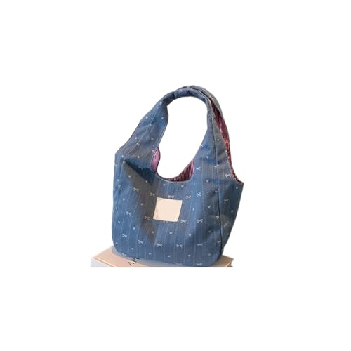GMGQJST Jeans Tasche Damen Denim Bucket Bag Süße Bowknot Denim Bow Handtasche Pendeln Freizeit Süße Handgelenktasche(Light Blue) von GMGQJST