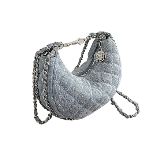 GMGQJST Jeans Tasche Damen Denim Damen Handtaschen Ketten Umhängetaschen for Frauen Halbmond Canvas Schultertasche Damen Geldbörsen Tote Clutch(Light blue,17x5x10cm) von GMGQJST