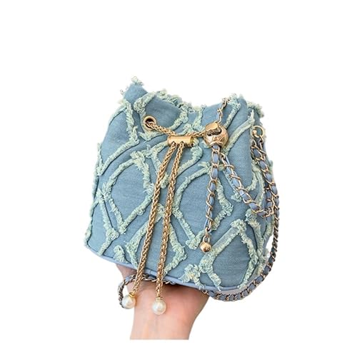 GMGQJST Jeans Tasche Damen Karierte Vintage-Umhängetasche aus Denim mit Zugseil for Öffnen und Schließen, geeignet for die tägliche Reise von Frauen(Blue1) von GMGQJST
