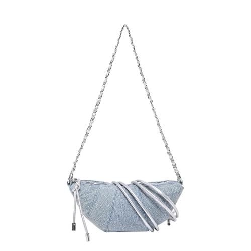GMGQJST Jeans Tasche Damen Kette Satchel Half Moon Reißverschluss Denim Knödel Tasche Geldbörse Nylon Schultertasche Student(Silver) von GMGQJST