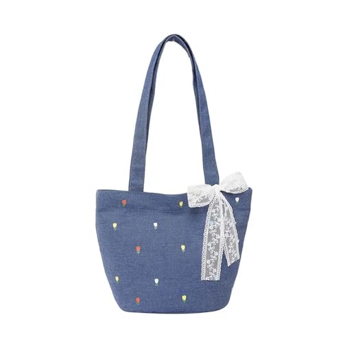 GMGQJST Jeans Tasche Damen Retro Denim Bucket Bag Unterarmtasche Große Kapazität Damen Magnetknopf Stickerei Umhängetasche(Light Blue) von GMGQJST