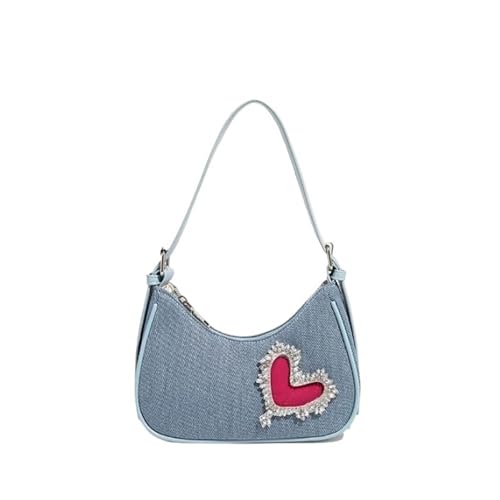 GMGQJST Jeans Tasche Damen Retro Denim Taschen Geldbörse Frauen Strass Zipper Casual Schulter Taschen Damen Vintage Trendy Handtasche von GMGQJST