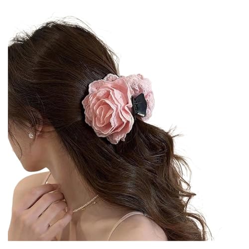 Haarschmuck Blumen 3 stücke Romantische Rose Blume Haar Clip Frauen Elegante Große Shark Clip Haar Klaue Pferdeschwanz Haarspangen(Pink) von GMGQJST