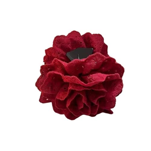 Haarschmuck Blumen 3 stücke Romantische Rose Blume Haar Clip Frauen Elegante Große Shark Clip Haar Klaue Pferdeschwanz Haarspangen(Red) von GMGQJST