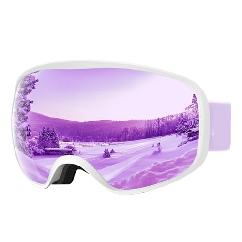 Motocross Brille Children Ski Goggles Double Layers Anti-fog Wear Glasses Skiing Mask Snowboard Kid Snow Goggles Wearable Helmet(White Frame Purple) von GMGQJST