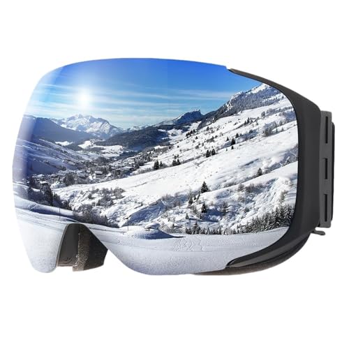 Motocross Brille Professional Magnetic Ski Goggles Men Women Quick-replacement Lens and Case Protection Anti-fog Snowboard Ski Glasses(Silver Lens) von GMGQJST