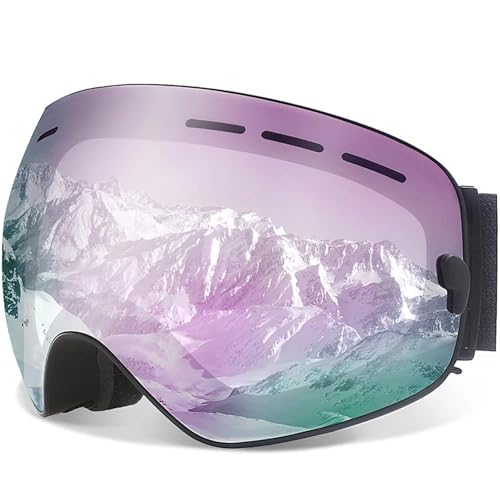 Motocross Brille Ski Goggles,Winter Snow Sports Goggles with Anti-fog UV Protection for Men Women Youth Interchangeable Lens - Premium Goggles(C14 Black pink) von GMGQJST