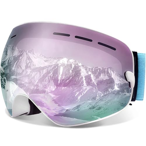 Motocross Brille Ski Goggles,Winter Snow Sports Goggles with Anti-fog UV Protection for Men Women Youth Interchangeable Lens - Premium Goggles(C15 White pink) von GMGQJST