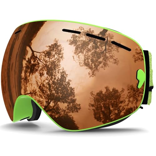 Motocross Brille Ski Goggles,Winter Snow Sports Goggles with Anti-fog UV Protection for Men Women Youth Interchangeable Lens - Premium Goggles(C26 Green orange) von GMGQJST