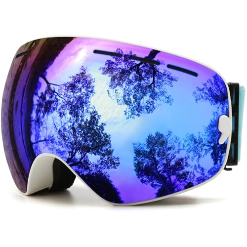 Motocross Brille Ski Goggles,Winter Snow Sports Goggles with Anti-fog UV Protection for Men Women Youth Interchangeable Lens - Premium Goggles(C6 Whith Blue) von GMGQJST